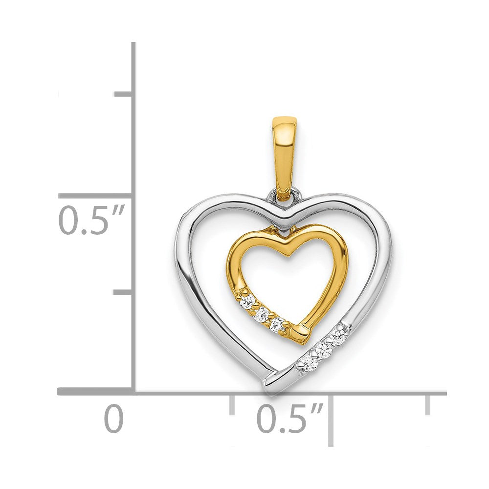 14kt White w/ Yellow Gold Heart Charm Real Diamond Heart Pendant