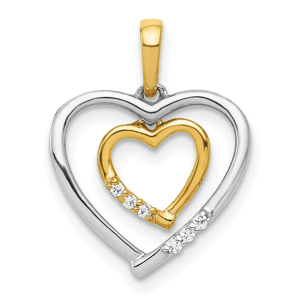 14kt White w/ Yellow Gold Heart Charm Real Diamond Heart Pendant