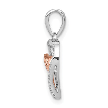 14k White and Rose Gold 1/20ct. Real Diamond Double Hearts Pendant