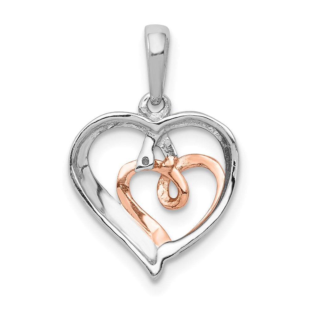 14k White and Rose Gold 1/20ct. Real Diamond Double Hearts Pendant