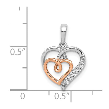 14k White and Rose Gold 1/20ct. Real Diamond Double Hearts Pendant