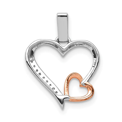 14k White and Rose Gold 1/20ct. Real Diamond Double Hearts Pendant