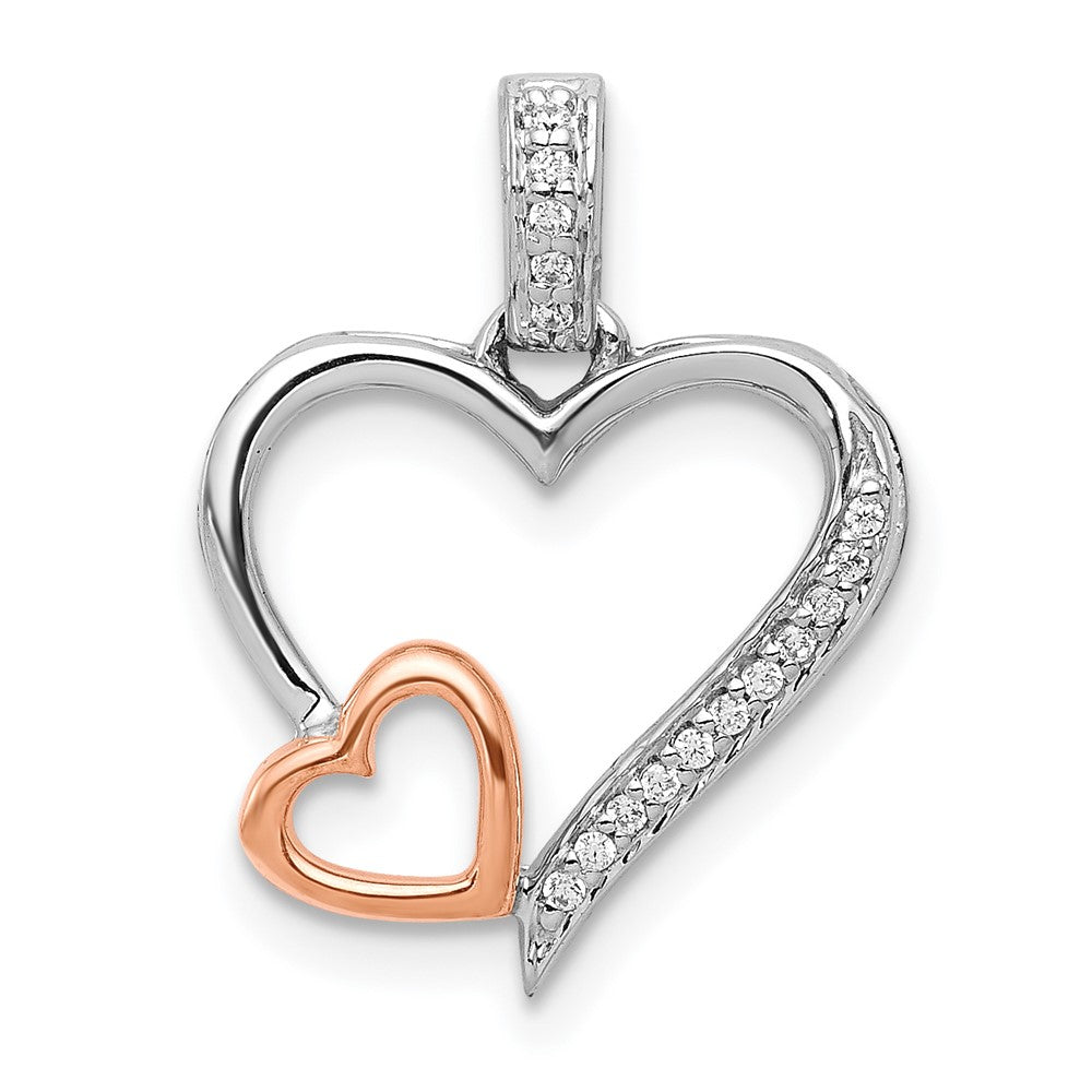 14k White and Rose Gold 1/20ct. Real Diamond Double Hearts Pendant