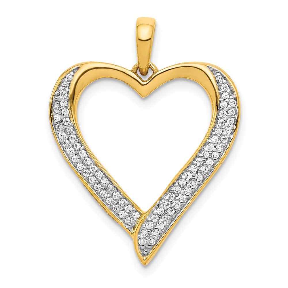 14k Yellow Gold and Rhodium 1/4ct. Real Diamond Heart Pendant