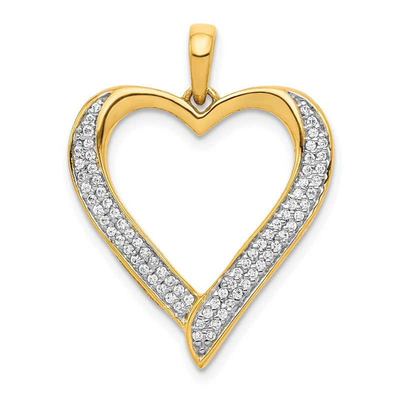 14k Yellow Gold and Rhodium 1/4ct. Real Diamond Heart Pendant