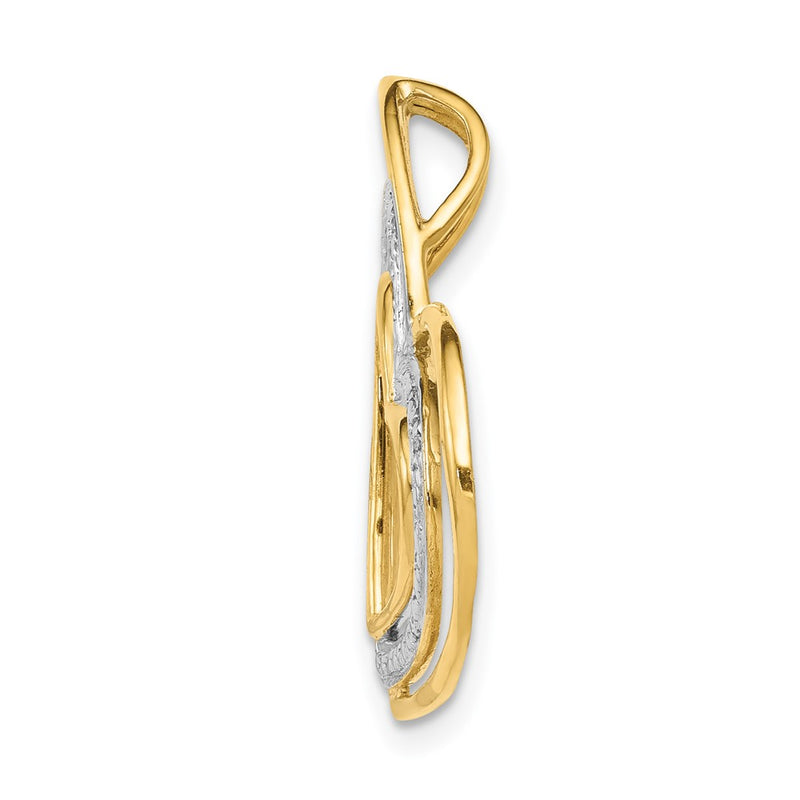 14K Yellow Gold .01ct. Real Diamond and Rhodium Triple Heart Chain Slide