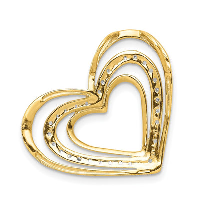 14K Yellow Gold .01ct. Real Diamond and Rhodium Triple Heart Chain Slide