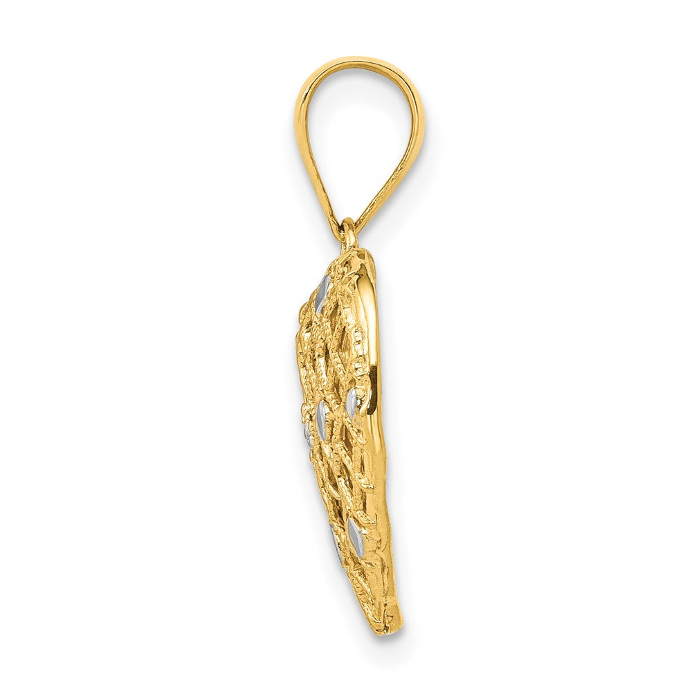 14k Yellow Gold and White Rhodium 1/2pt Real Diamond Heart Pendant