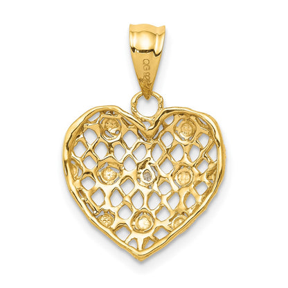 14k Yellow Gold and White Rhodium 1/2pt Real Diamond Heart Pendant
