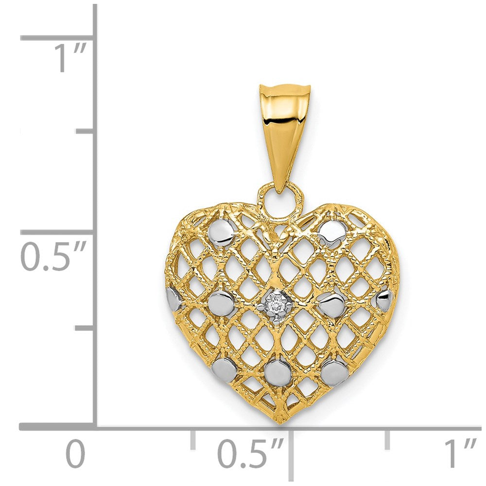 14k Yellow Gold and White Rhodium 1/2pt Real Diamond Heart Pendant