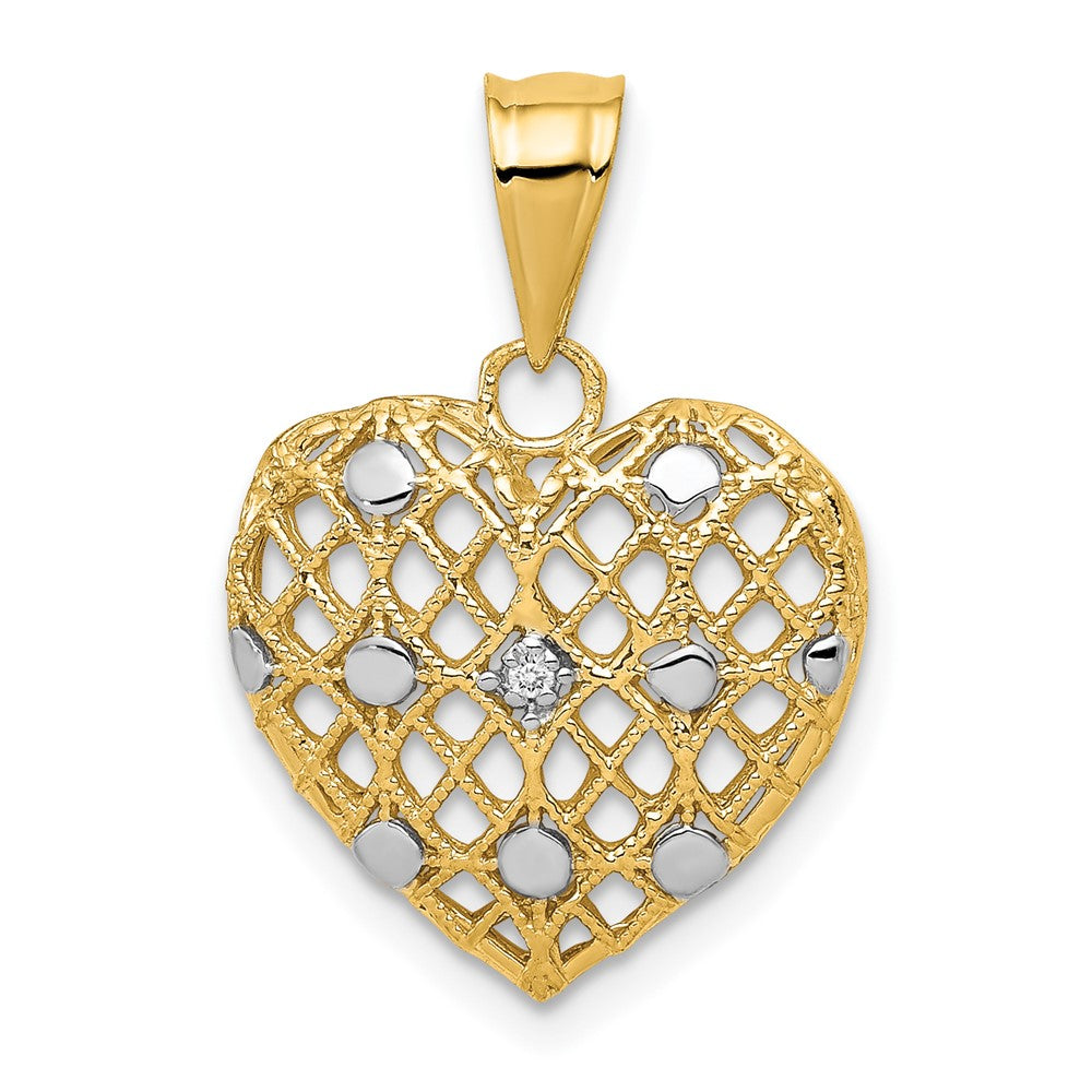 14k Yellow Gold and White Rhodium 1/2pt Real Diamond Heart Pendant