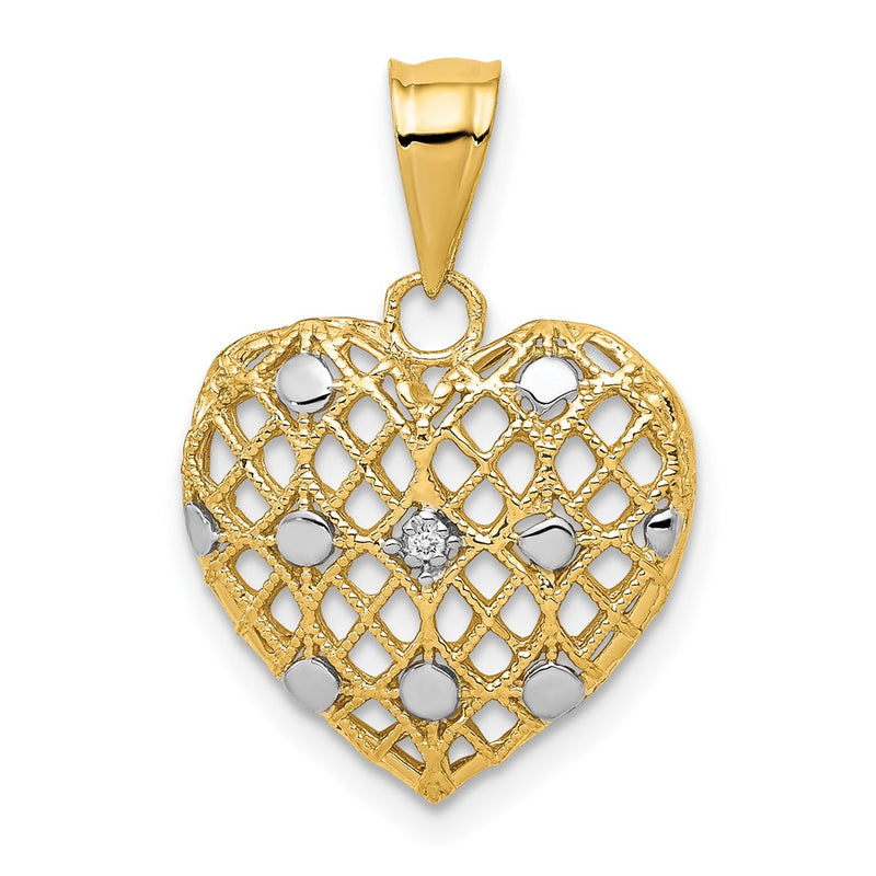 14k Yellow Gold and White Rhodium 1/2pt Real Diamond Heart Pendant