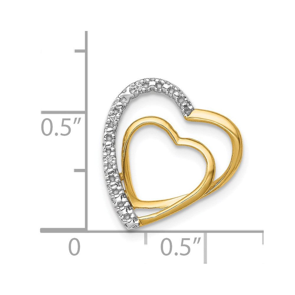14K Yellow Gold .01ct. Real Diamond Double Heart Chain Slide
