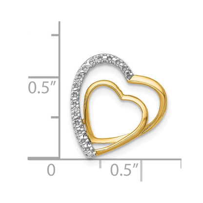 14K Yellow Gold .01ct. Real Diamond Double Heart Chain Slide