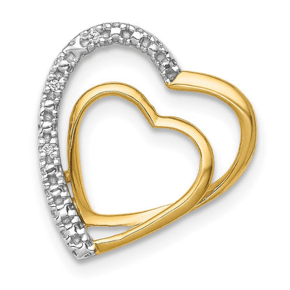 14K Yellow Gold .01ct. Real Diamond Double Heart Chain Slide