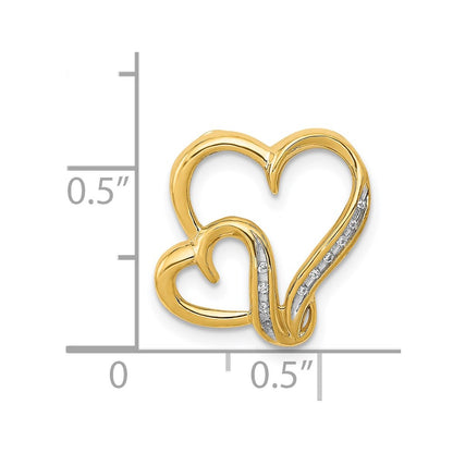 14K Yellow Gold .03ct. Real Diamond Double Heart Chain Slide