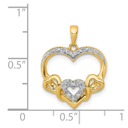 14K Yellow Gold .03ct. Real Diamond Heart w/ Three Smaller Hearts Pendant