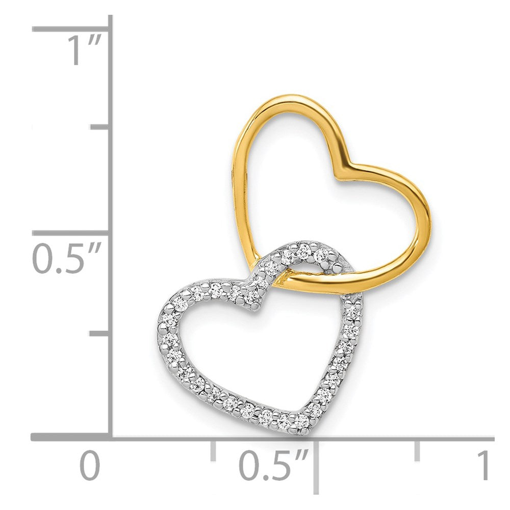 14k Two-Tone Gold 1/10ct. Real Diamond Double Heart Chain Slide