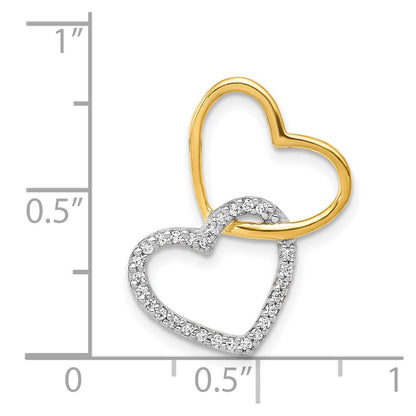 14k Two-Tone Gold 1/10ct. Real Diamond Double Heart Chain Slide