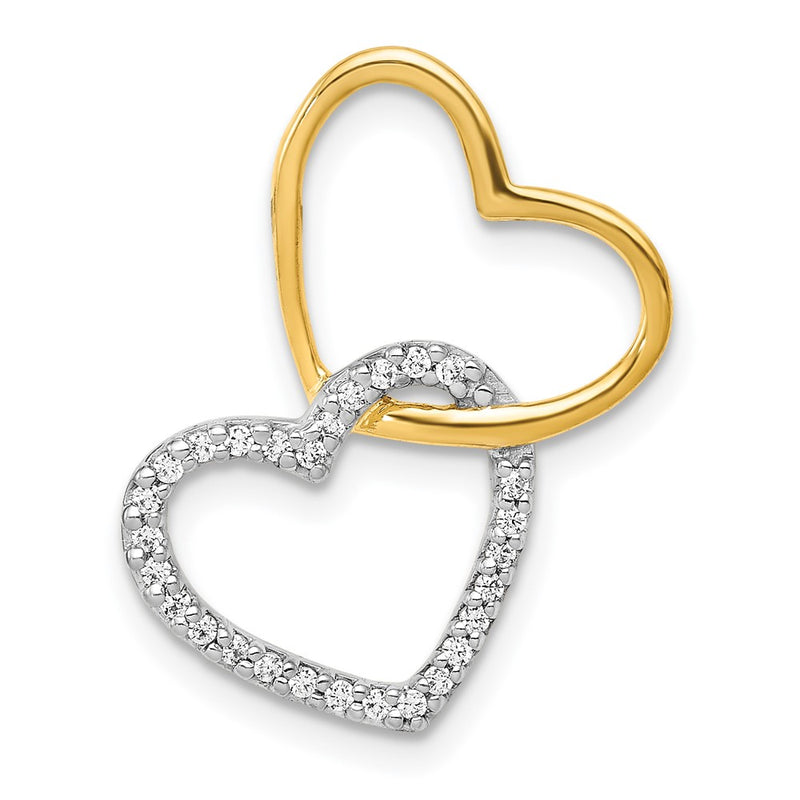 14k Two-Tone Gold 1/10ct. Real Diamond Double Heart Chain Slide