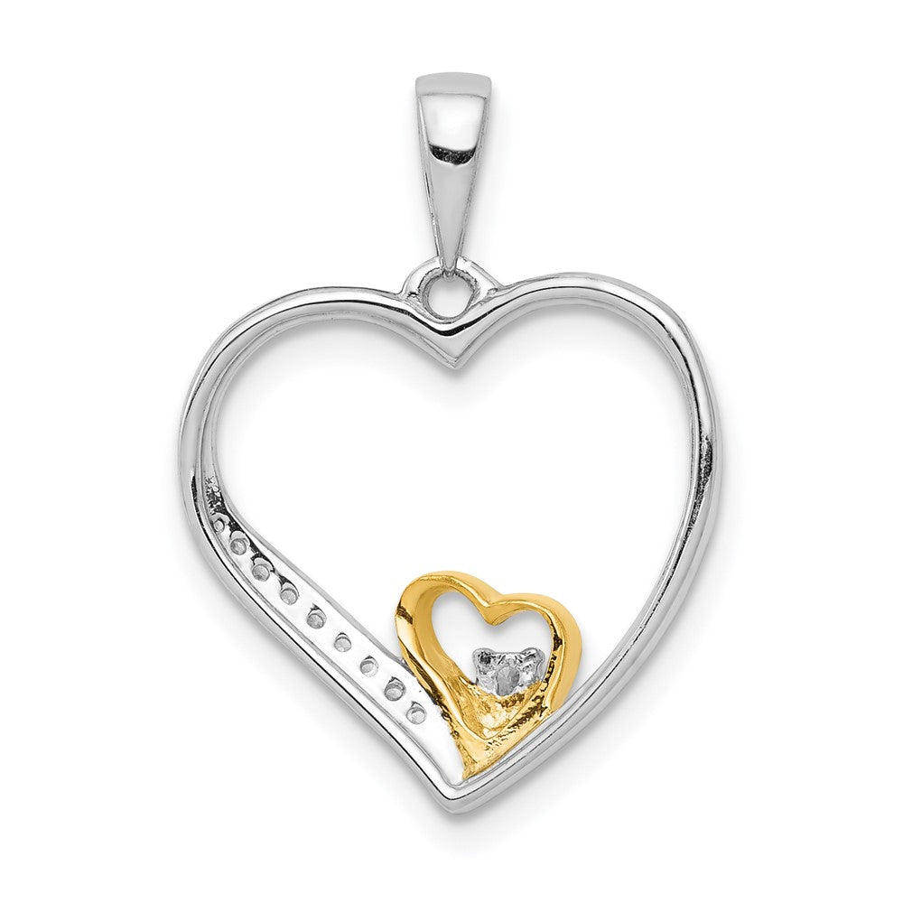 14k Two-Tone Gold 1/20ct. Real Diamond Double Heart Pendant
