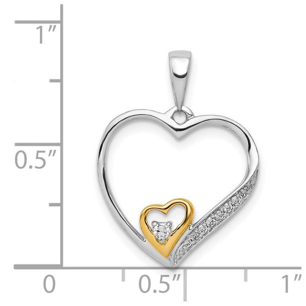 14k Two-Tone Gold 1/20ct. Real Diamond Double Heart Pendant