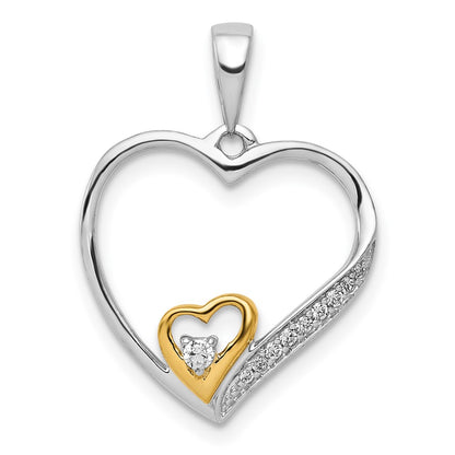 14k Two-Tone Gold 1/20ct. Real Diamond Double Heart Pendant