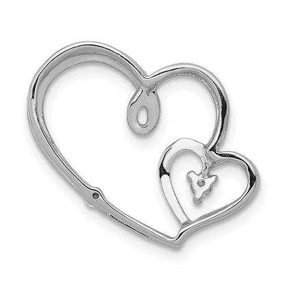 14k White Gold 1/20ct. Real Diamond Double Hearts Chain Slide