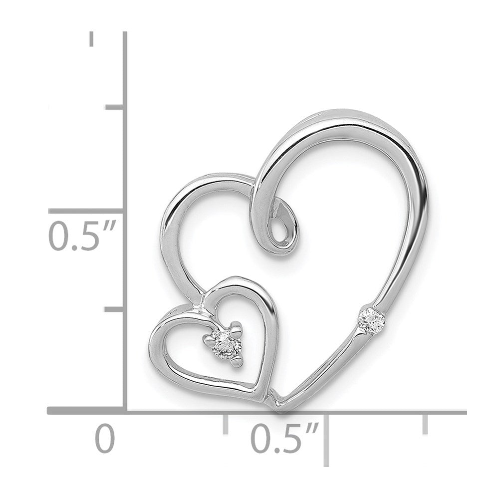 14k White Gold 1/20ct. Real Diamond Double Hearts Chain Slide