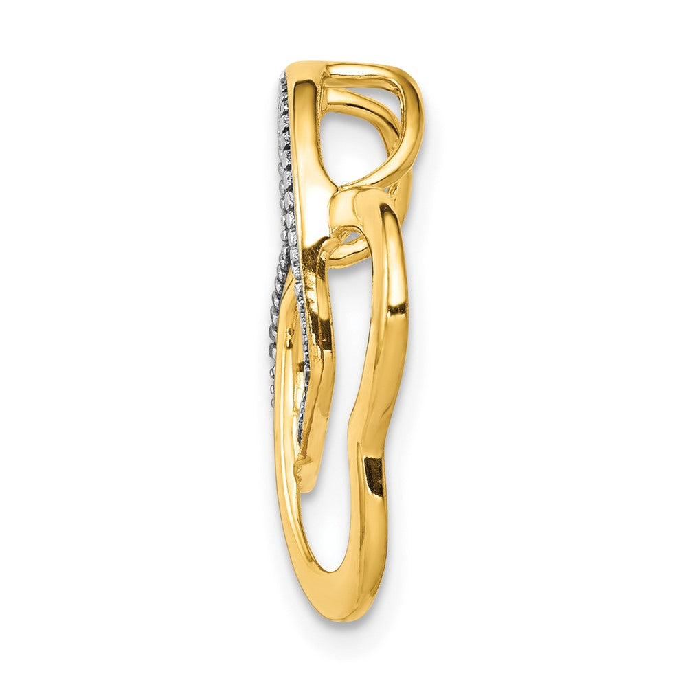 14K Yellow Gold .01ct. Real Diamond Double Entwined Heart Chain Slide