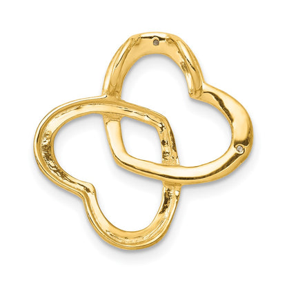 14K Yellow Gold .01ct. Real Diamond Double Entwined Heart Chain Slide