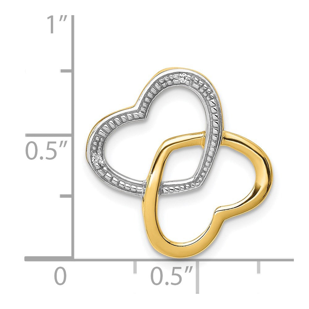 14K Yellow Gold .01ct. Real Diamond Double Entwined Heart Chain Slide