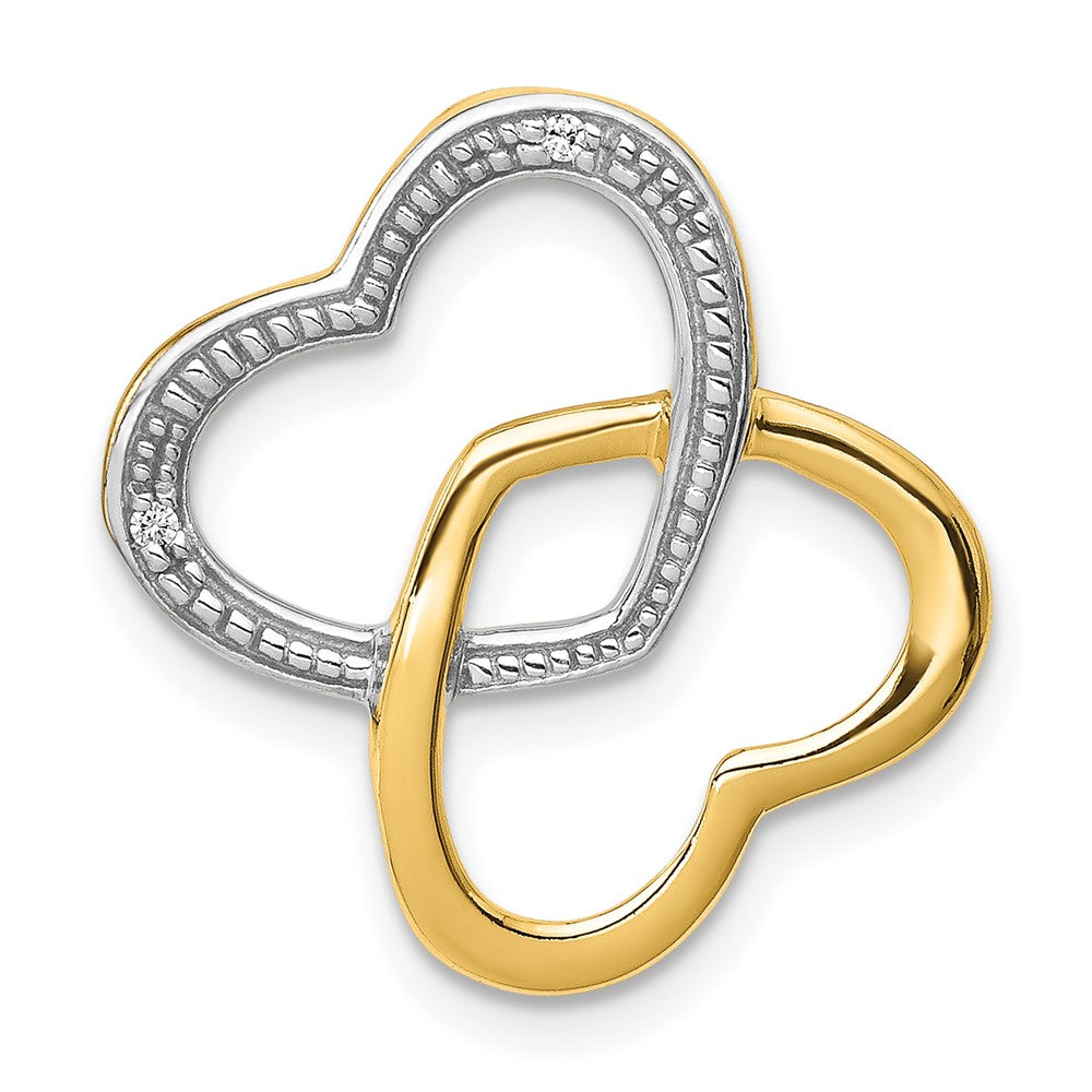 14K Yellow Gold .01ct. Real Diamond Double Entwined Heart Chain Slide