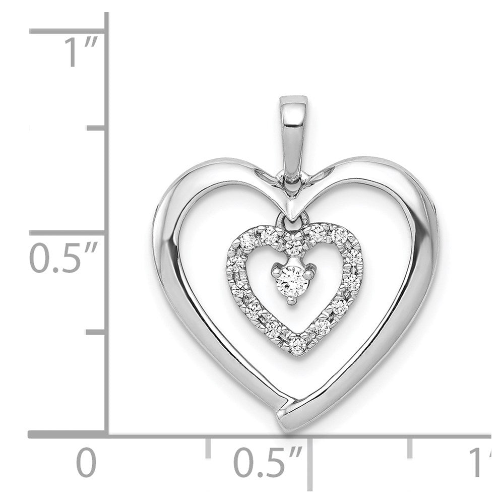 14k White Gold 1/10ct. Real Diamond Heart Dangle Pendant