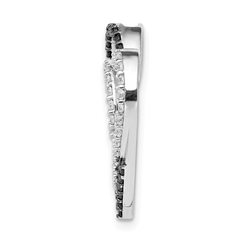 14k White Gold Black and White Real Diamond Entwined Heart Pendant