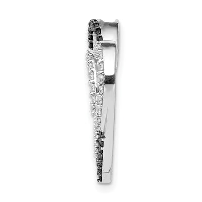 14k White Gold Black and White Real Diamond Entwined Heart Pendant