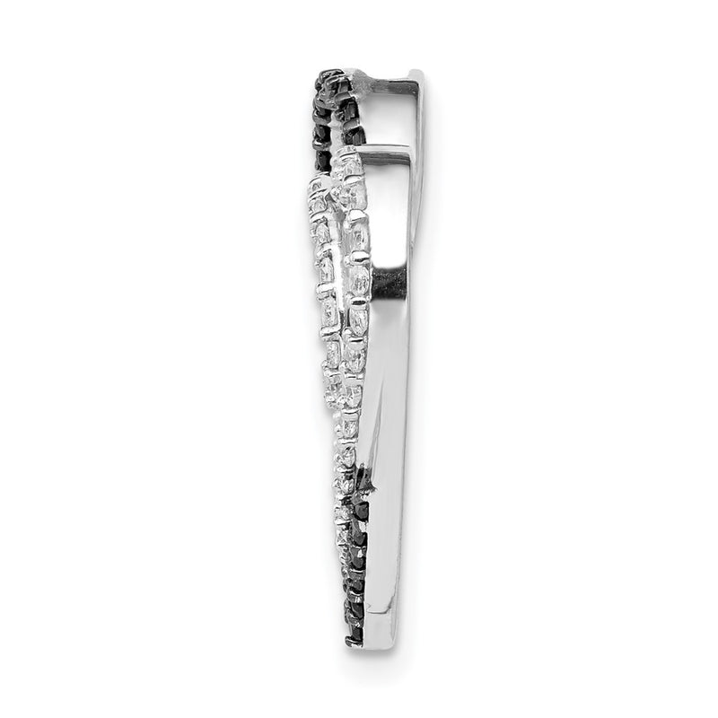 14k White Gold Black and White Real Diamond Entwined Heart Pendant