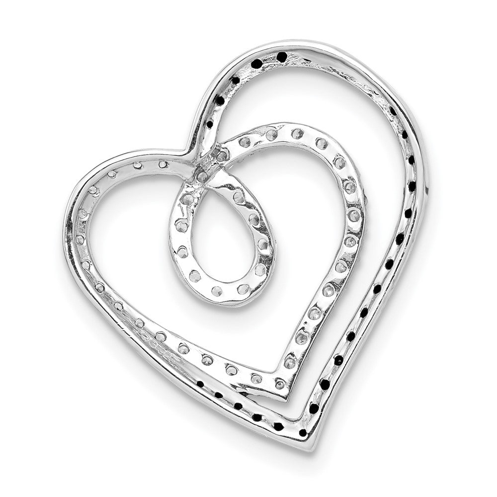 14k White Gold Black and White Real Diamond Entwined Heart Pendant