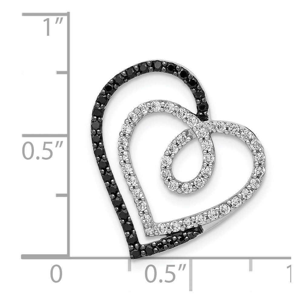 14k White Gold Black and White Real Diamond Entwined Heart Pendant