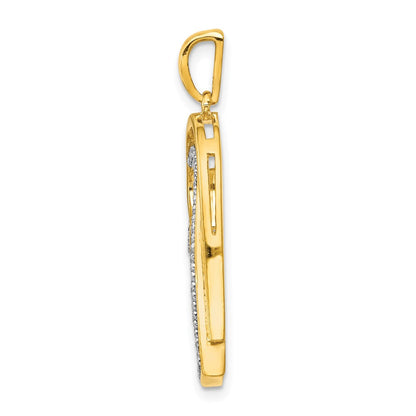 14k Yellow Gold and Rhodium 1/6ct. Real Diamond Double Heart Pendant