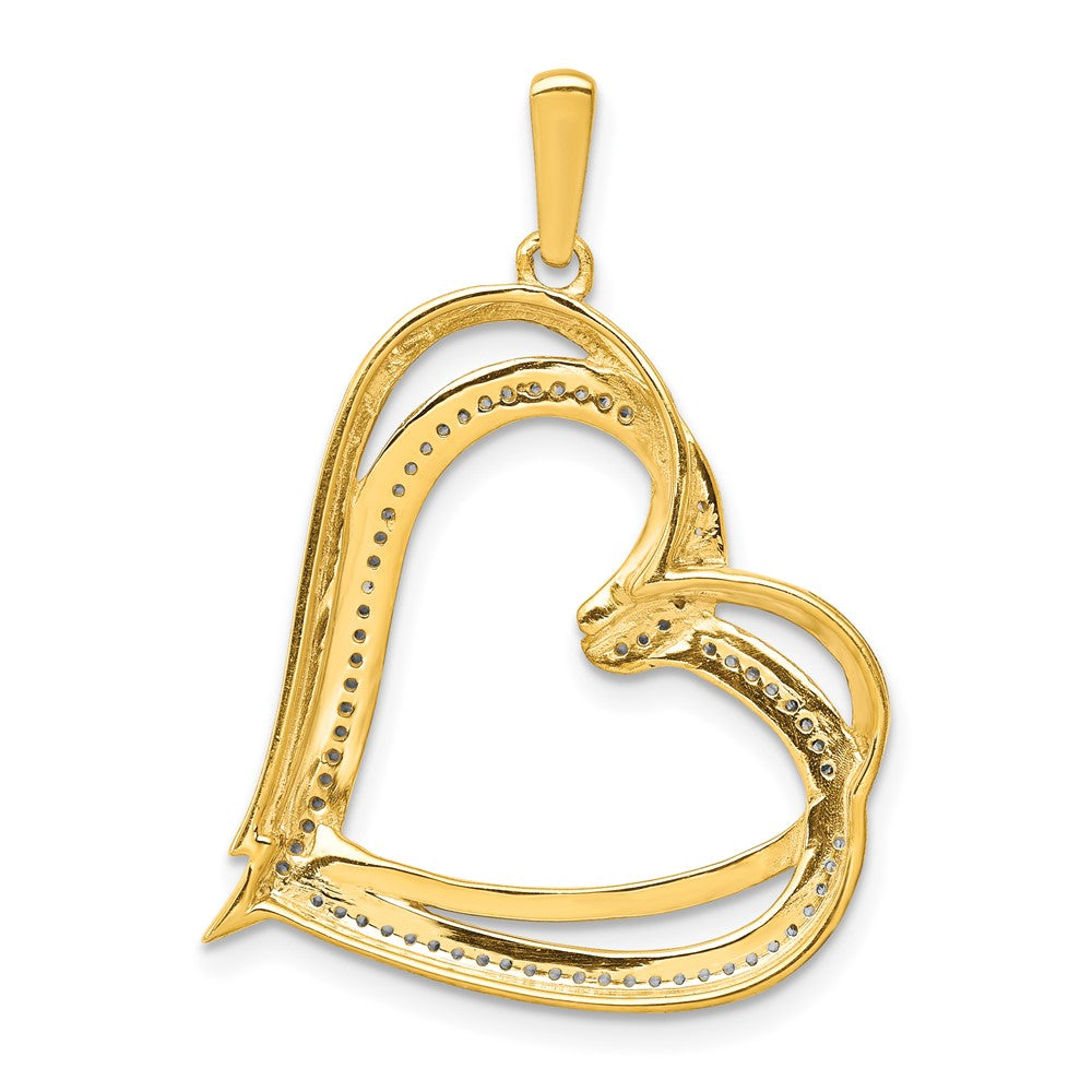 14k Yellow Gold and Rhodium 1/6ct. Real Diamond Double Heart Pendant