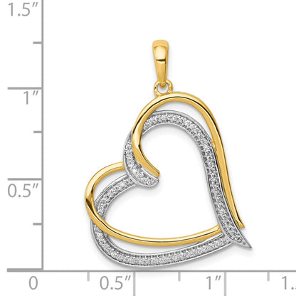 14k Yellow Gold and Rhodium 1/6ct. Real Diamond Double Heart Pendant