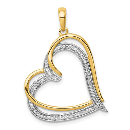 14k Yellow Gold and Rhodium 1/6ct. Real Diamond Double Heart Pendant