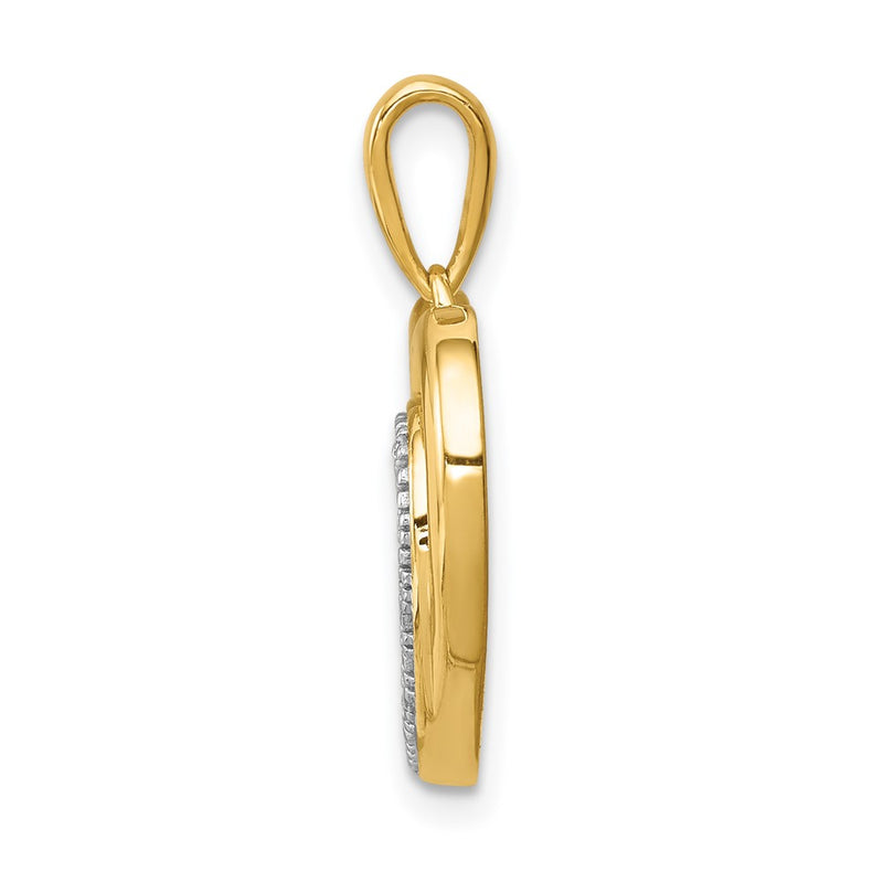 14K Yellow Gold .01ct. Real Diamond and Rhodium Double Heart Pendant