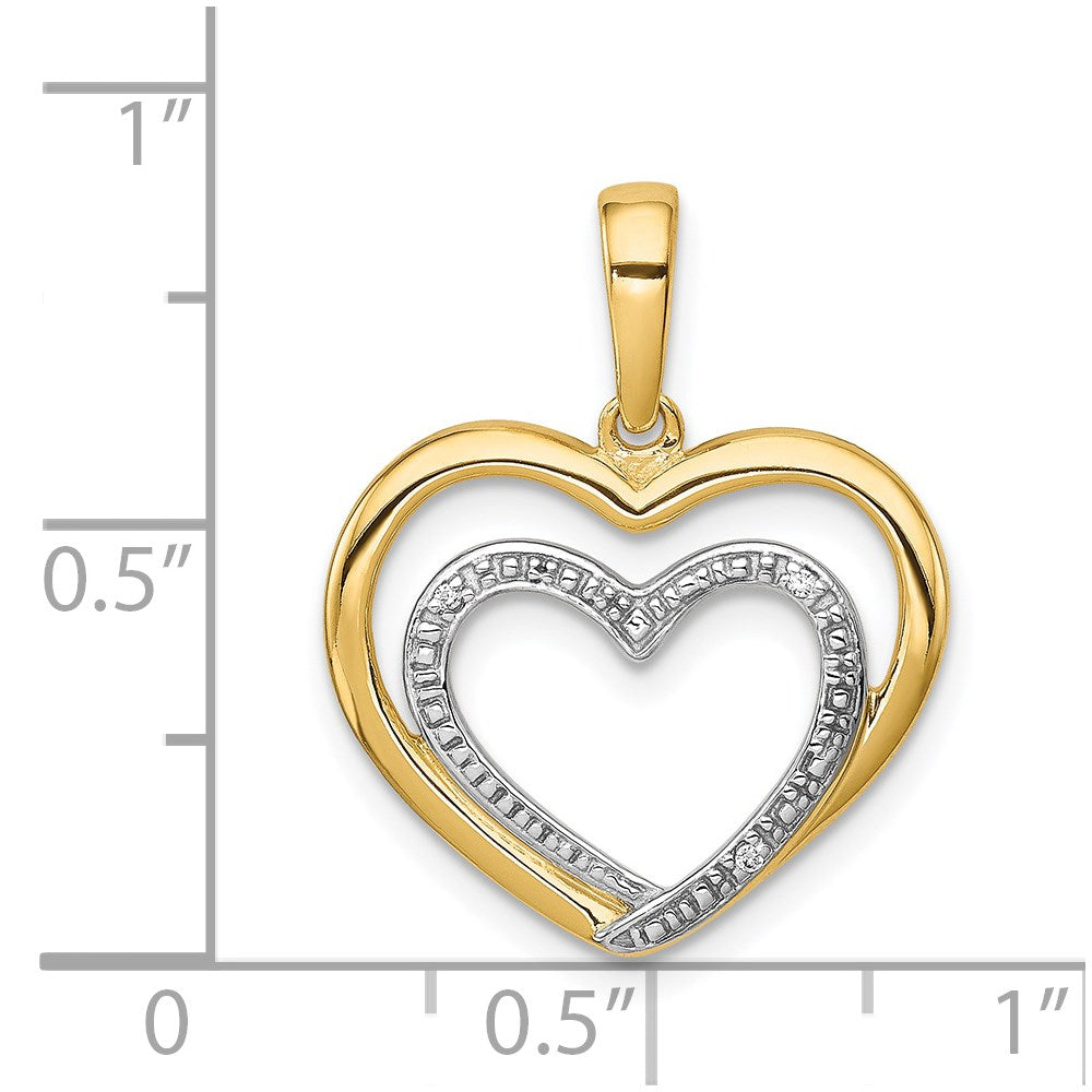 14k yellow gold 01ct real diamond and rhodium double heart pendant pm4922 001 ya