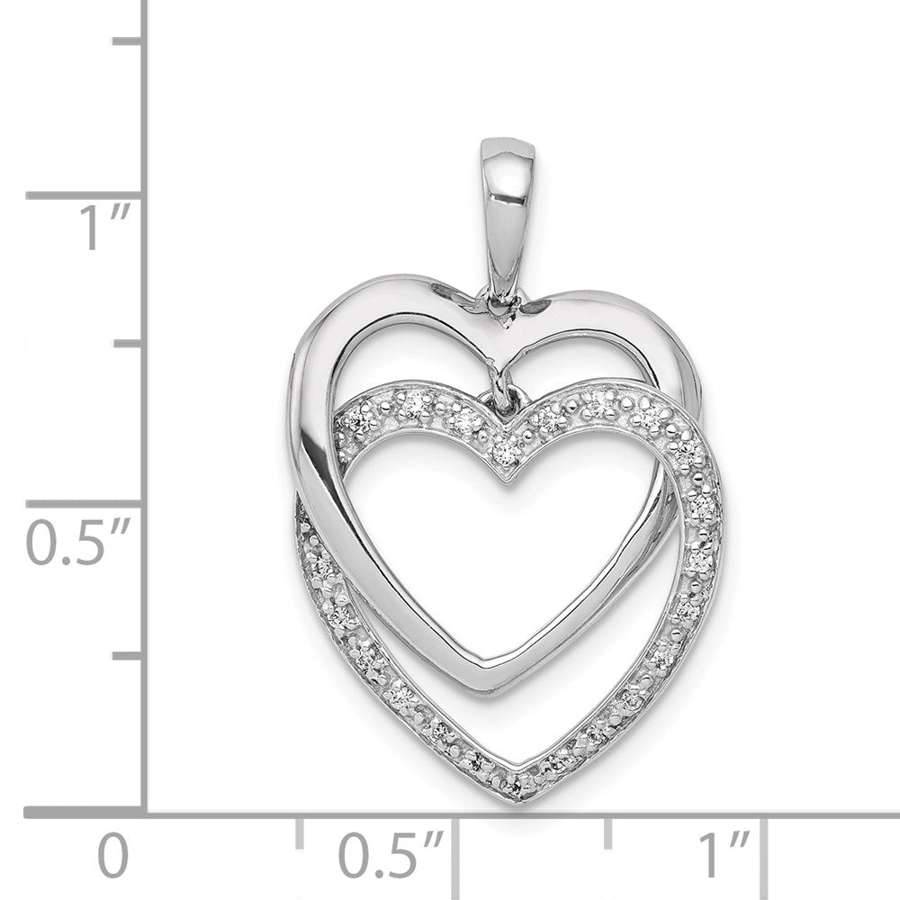 14k White Gold 1/10ct. Real Diamond Double Heart Pendant