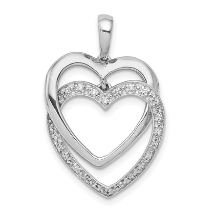 14k White Gold 1/10ct. Real Diamond Double Heart Pendant