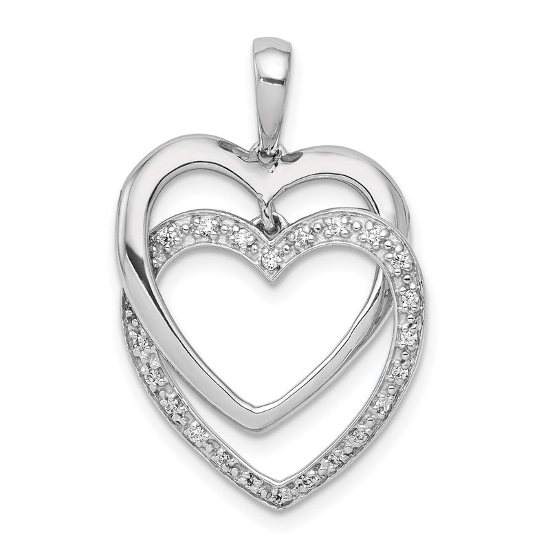 14k White Gold 1/10ct. Real Diamond Double Heart Pendant