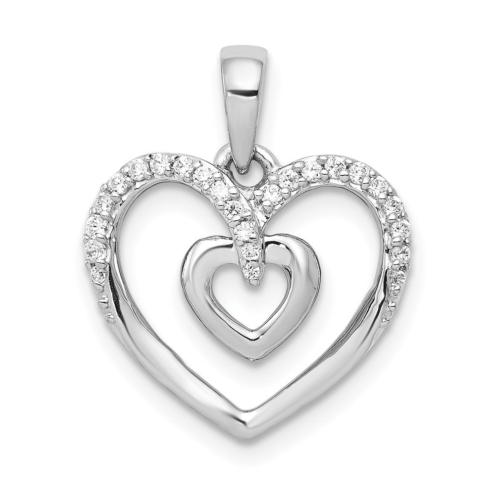 14k White Gold 1/10ct. Real Diamond Double Heart Pendant