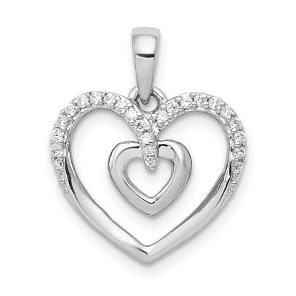 14k White Gold 1/10ct. Real Diamond Double Heart Pendant